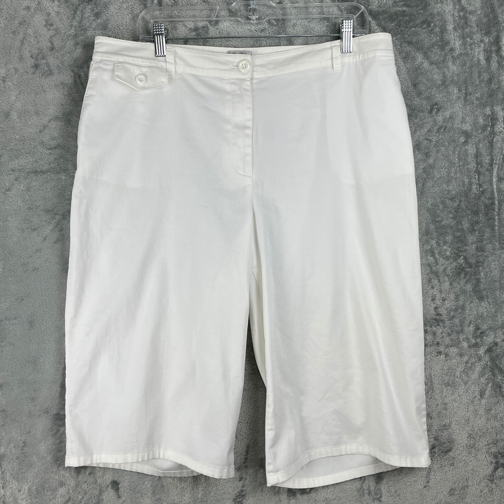 Chicos Pants Womens 3 US XL White Cropped Beachy‎ Cotton Stretch Preppy Coastal